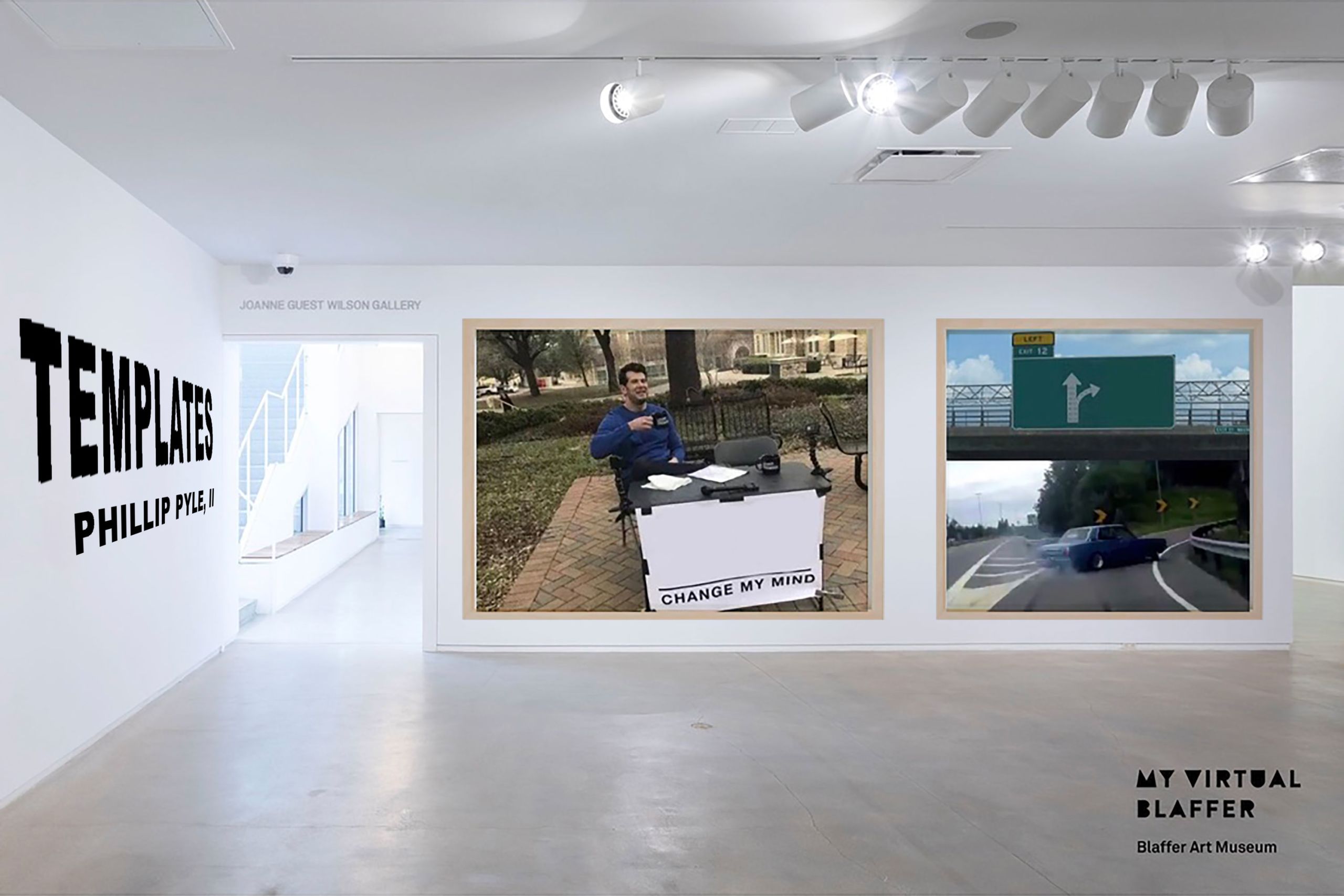 two pieces of art by Phillip Pyle II on the wall