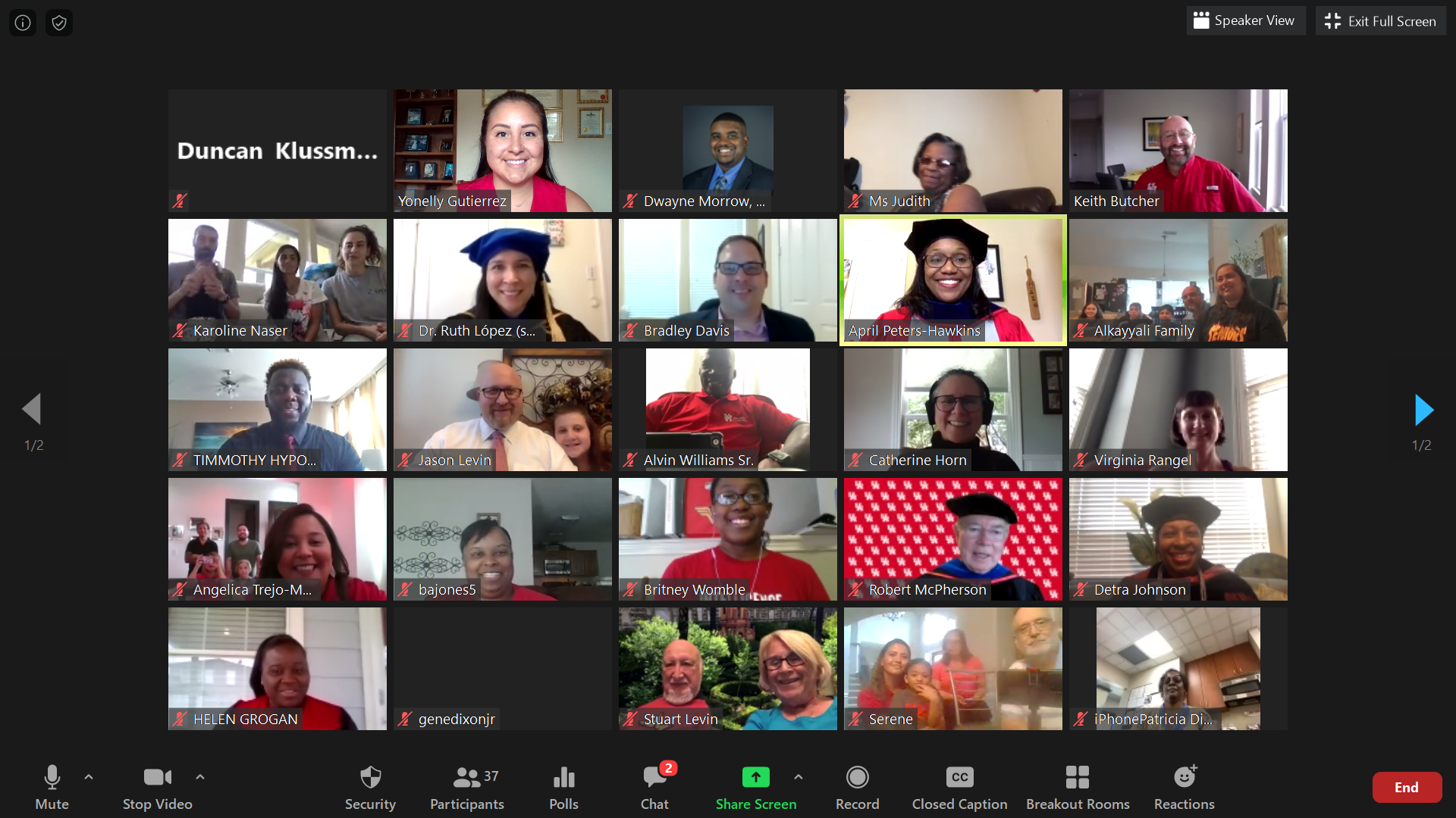 multiple faculty, staff and students on a Zoom celebration