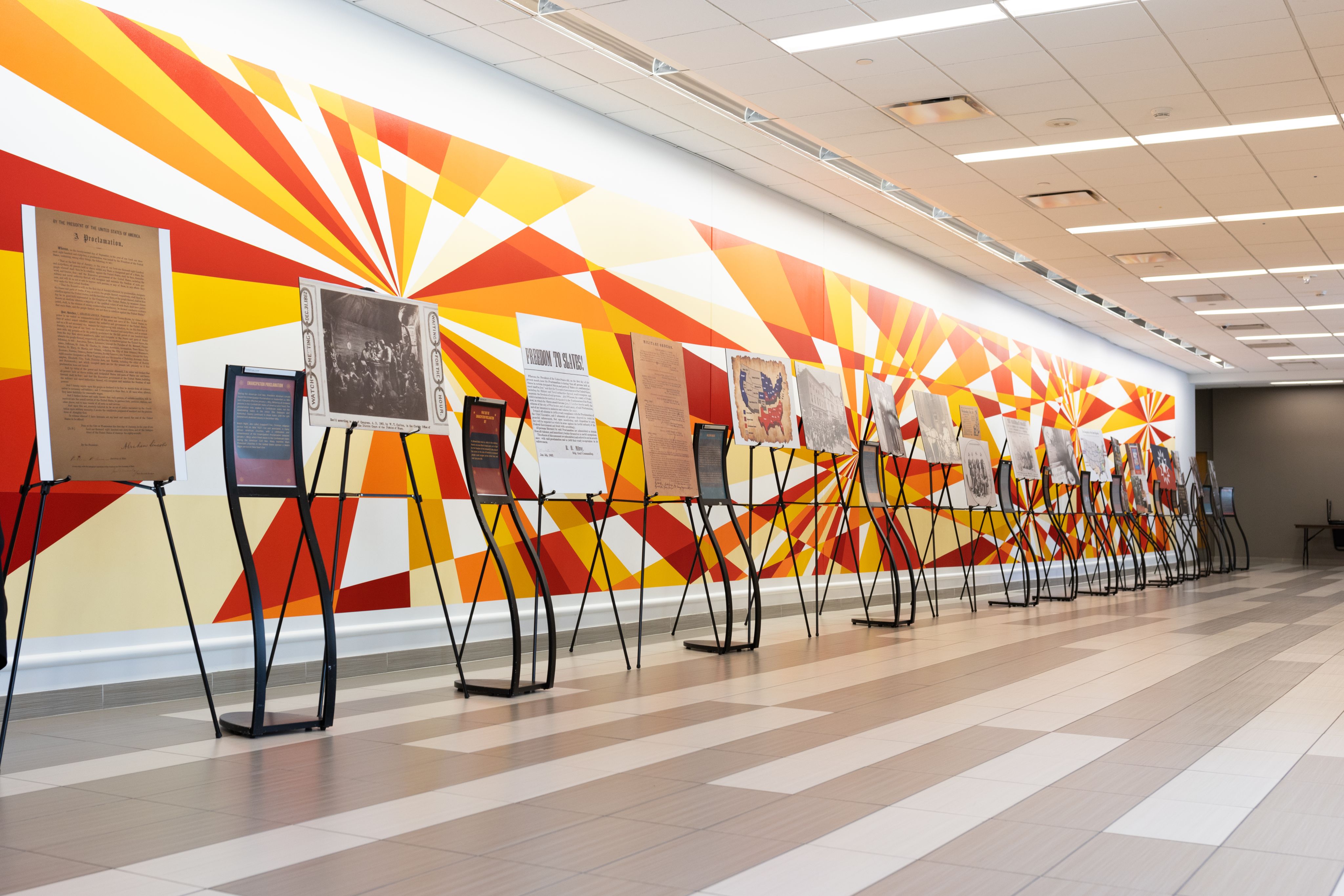 long hallway with Juneteenth exhibit