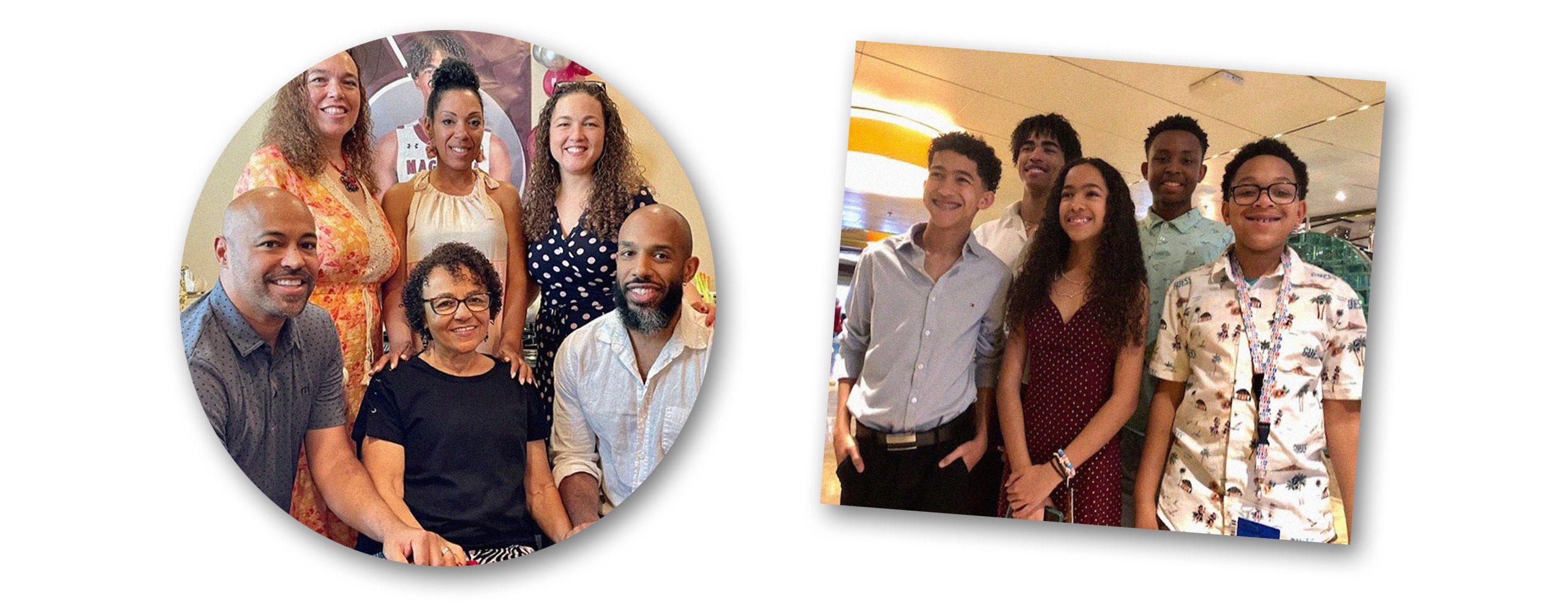 A collage of pictures of the sisters with family