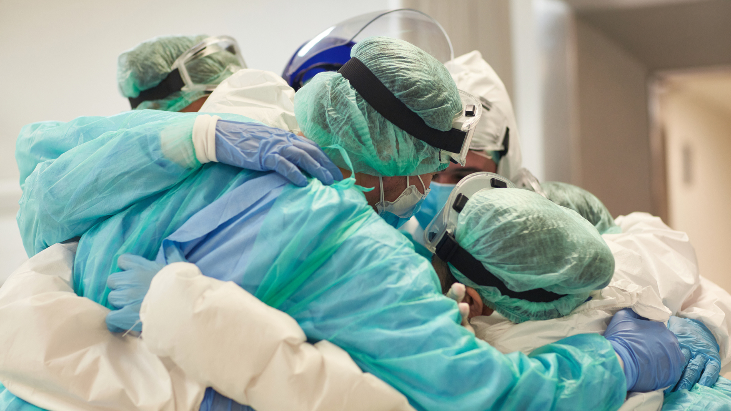 Operating room nurses in a huddle