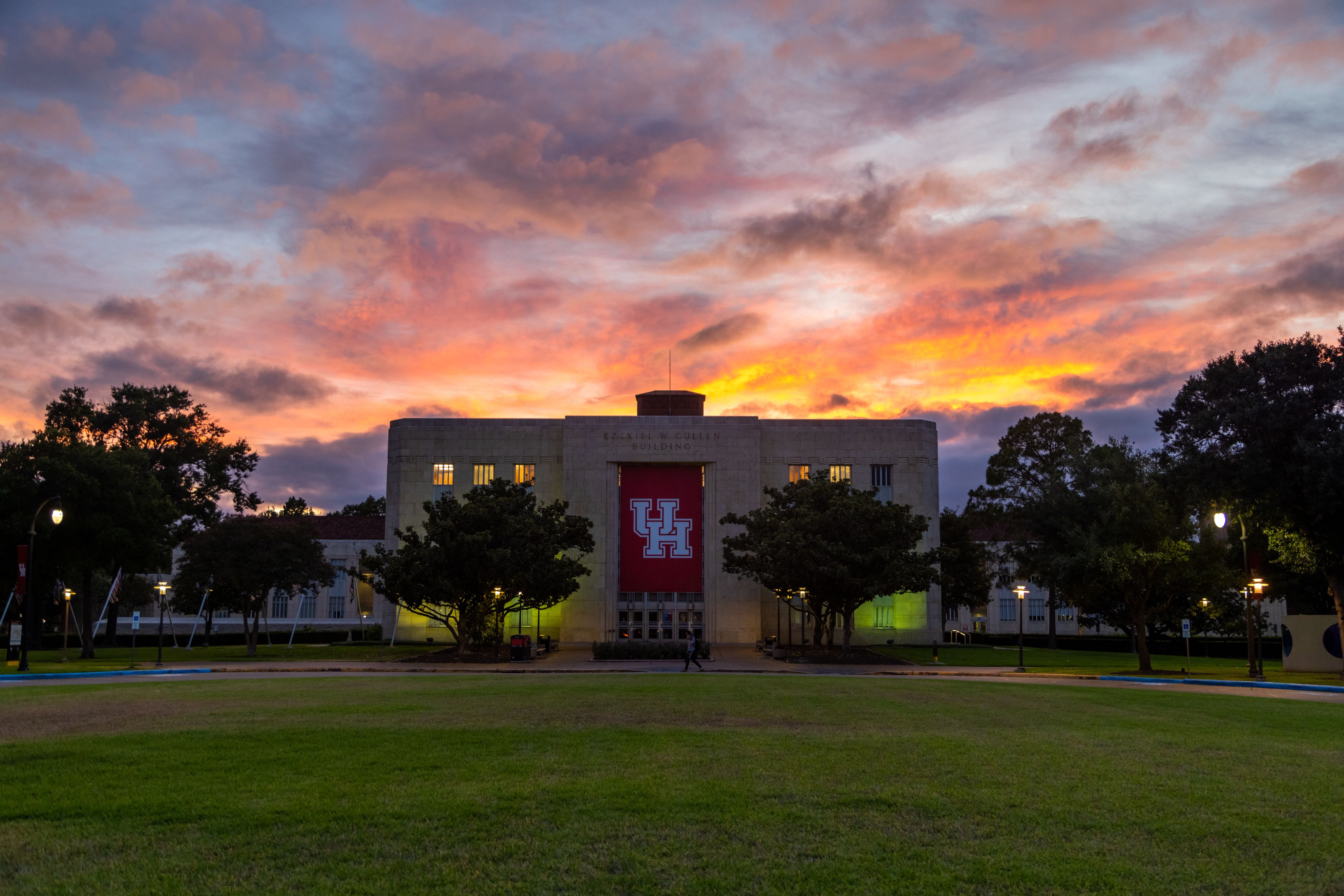 University of Houston campus at sunset