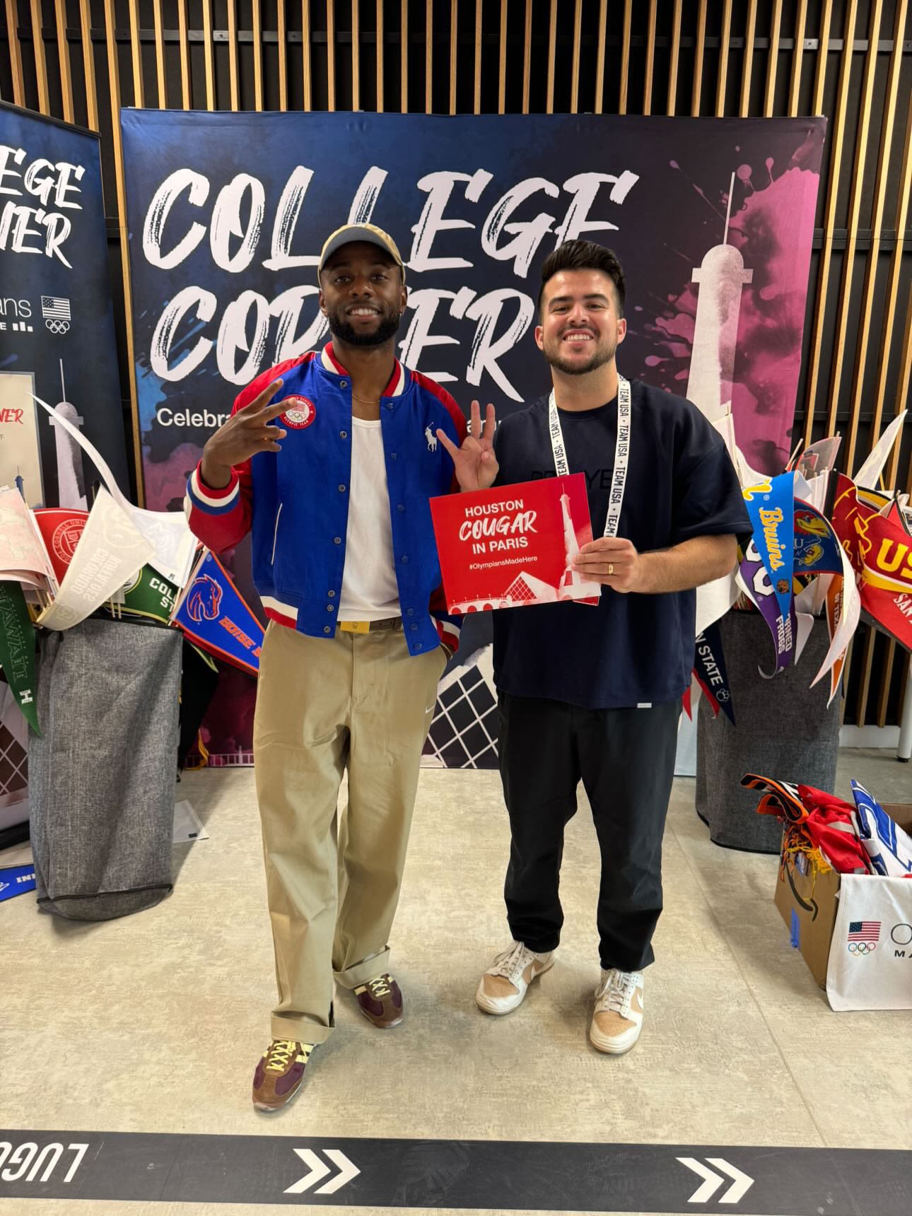 Jeffrey Louis and Coach Joel Aguilera at the 2024 Olympic Games in Paris. Aguilera teaches Hip-hop as an adjunct professor at UH.