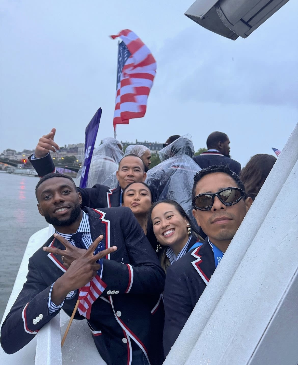 Jeffrey Louis and Team USA in Paris on a boat during opening ceremony.