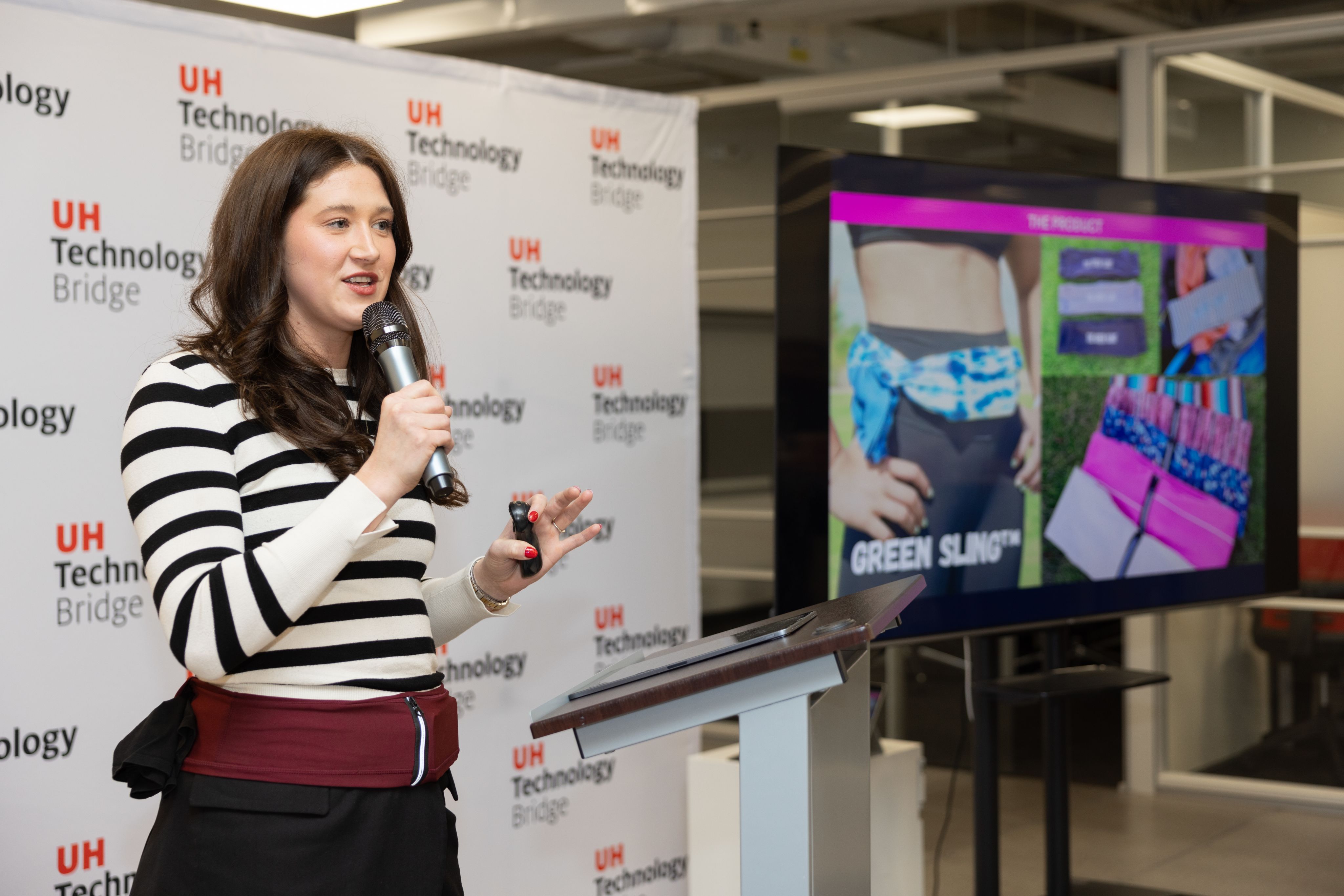 Maddie DeJong pitches her idea at the Startup Pitch Day at UH's Tech Bridge