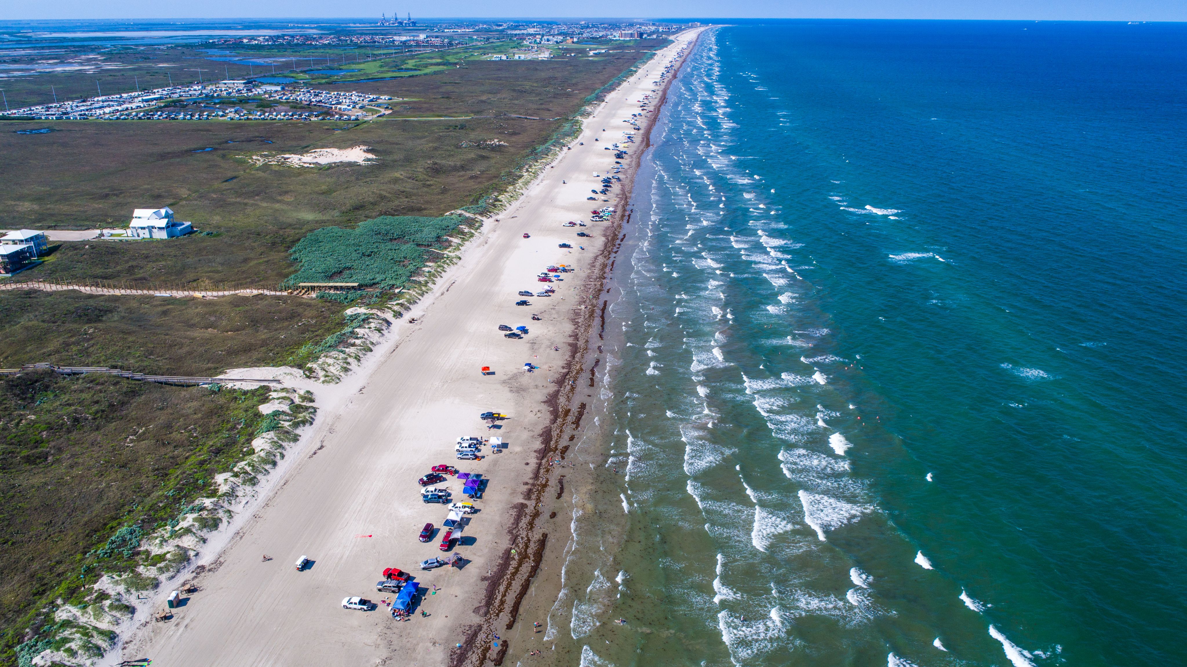 north padre island coast with waves coming ashore