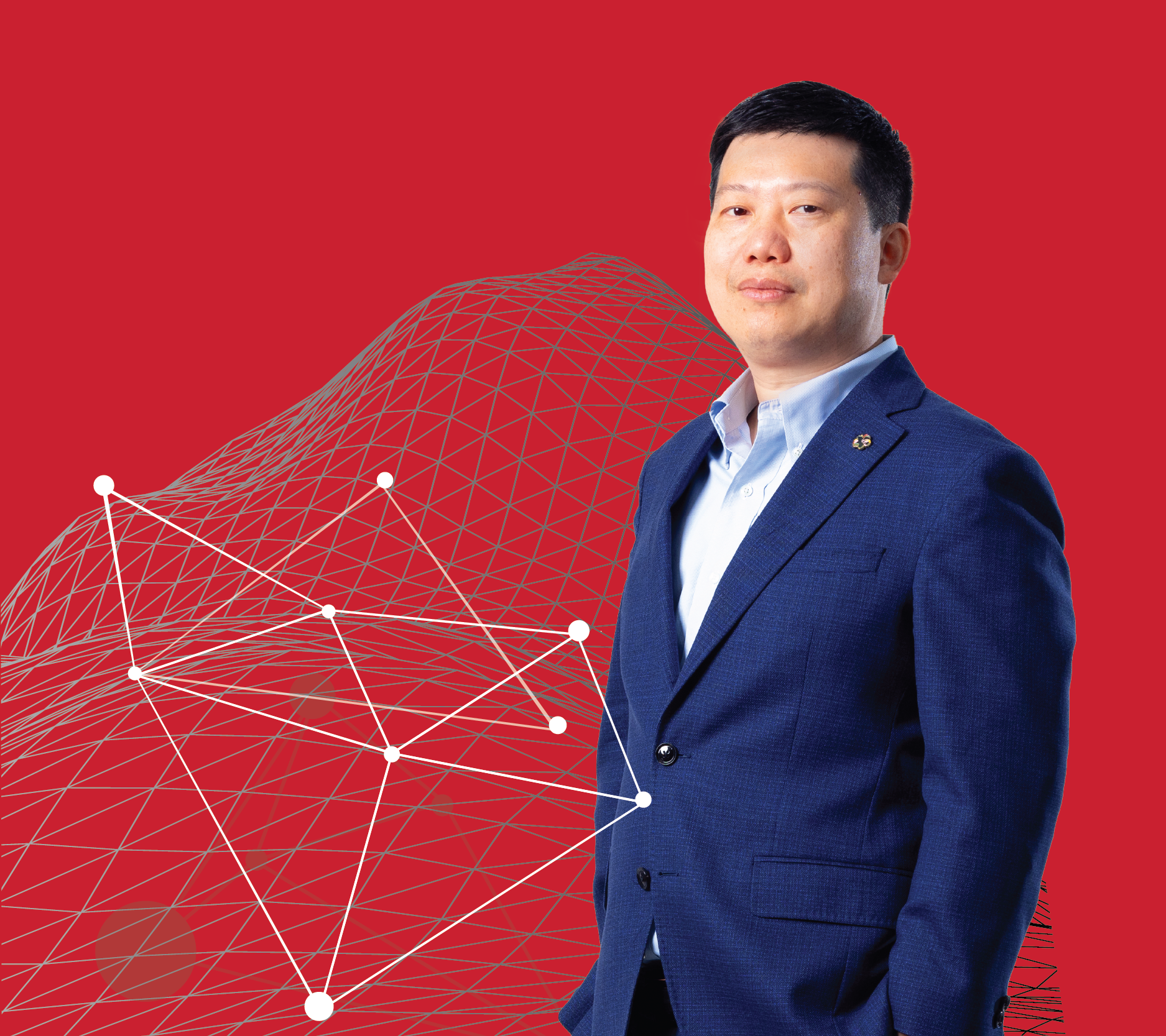 Professional headshot of Yan Yao on a red background.