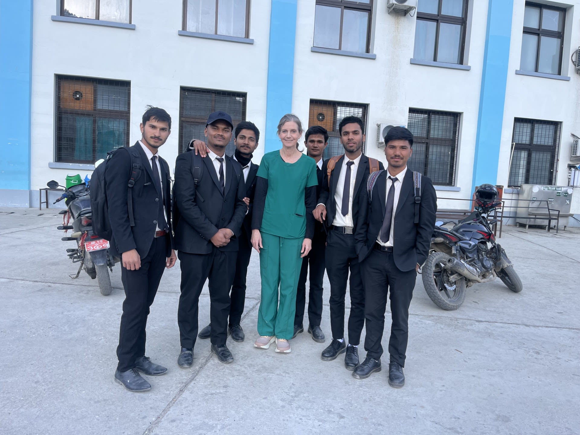 Dr. Ackerman with students at the Karnali Academy of Health Sciences