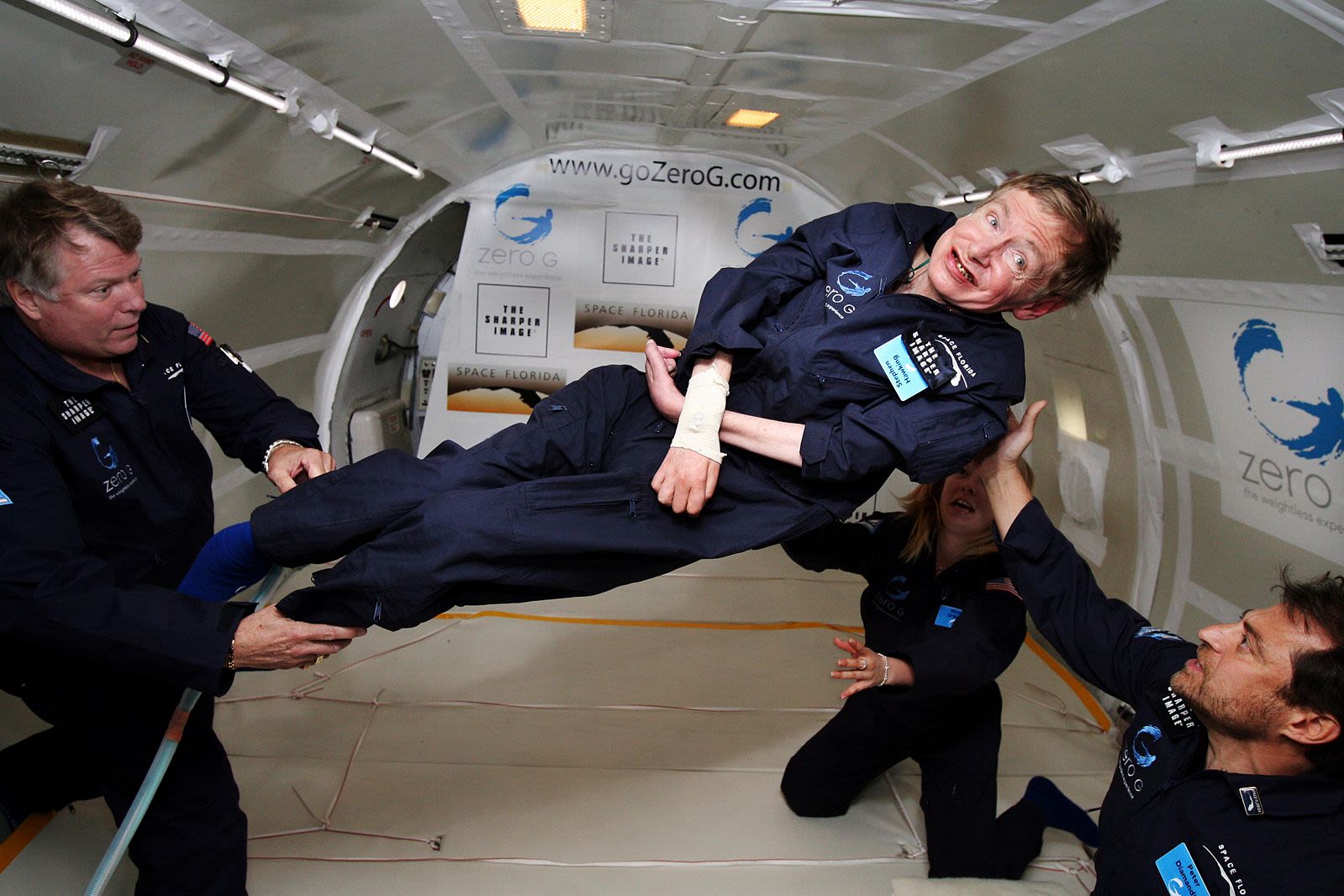 Physicist Stephen Hawking floating