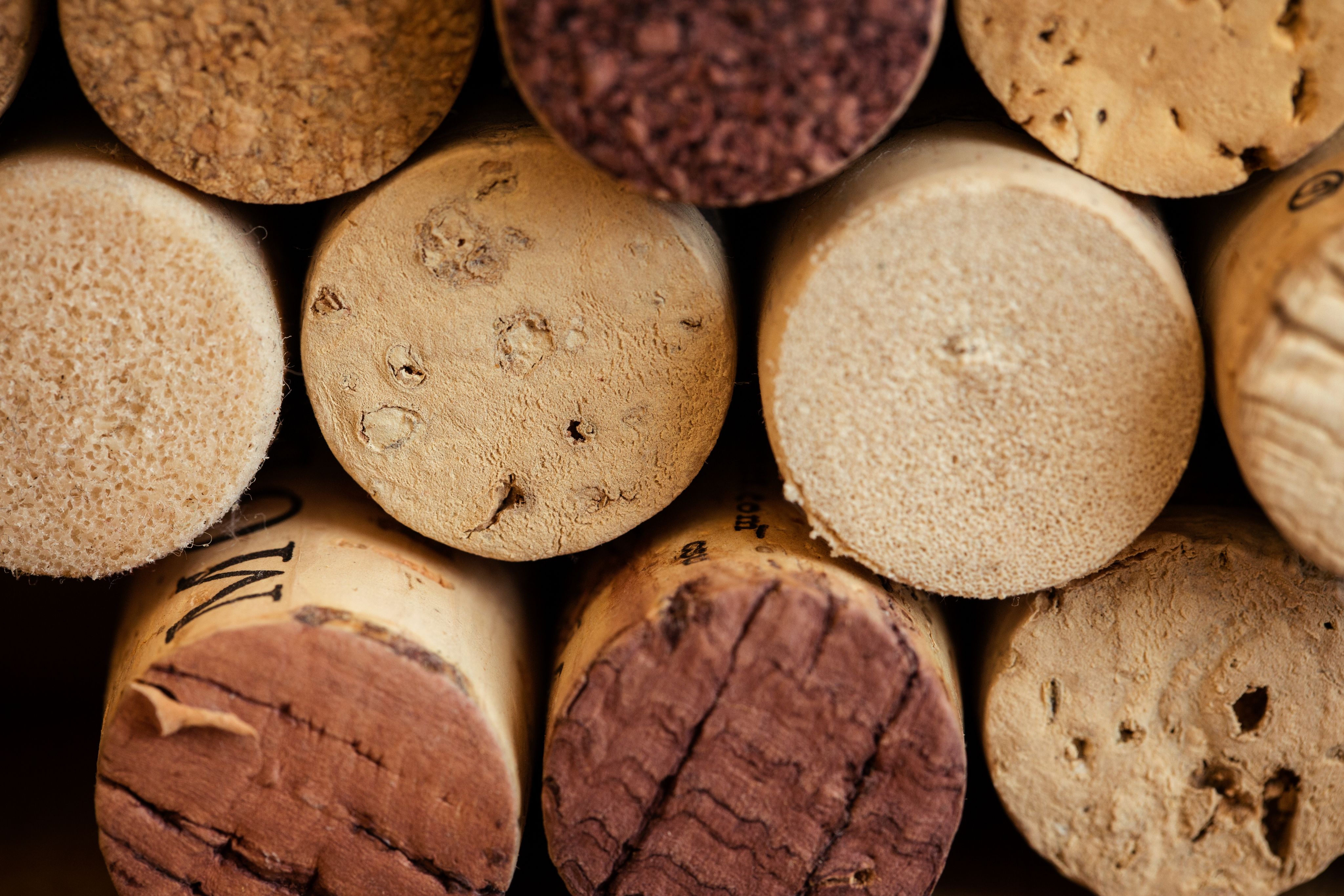 A close up view of stacked wine corks