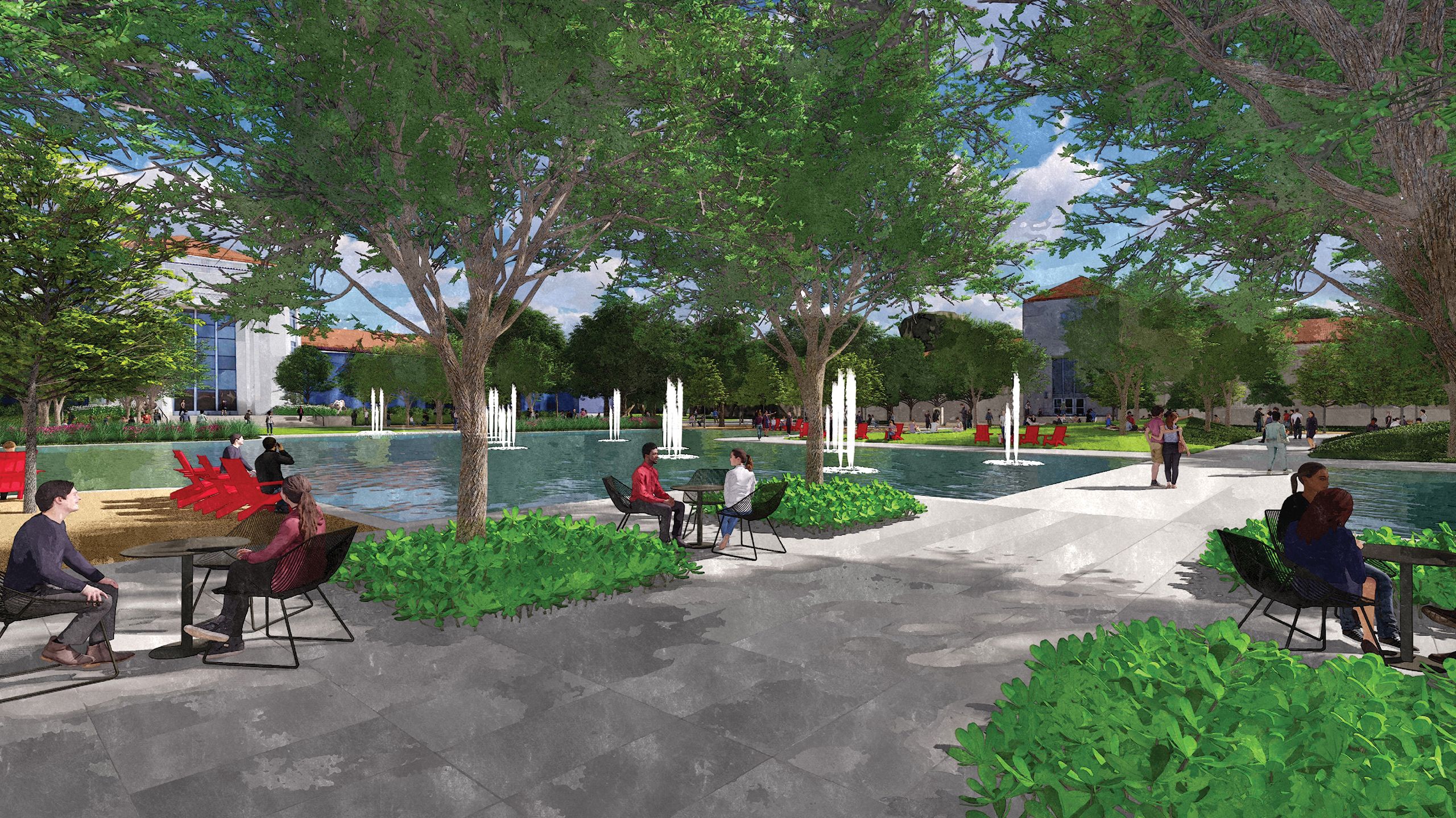 Rendering of the seating area at the new Centennial Plaza