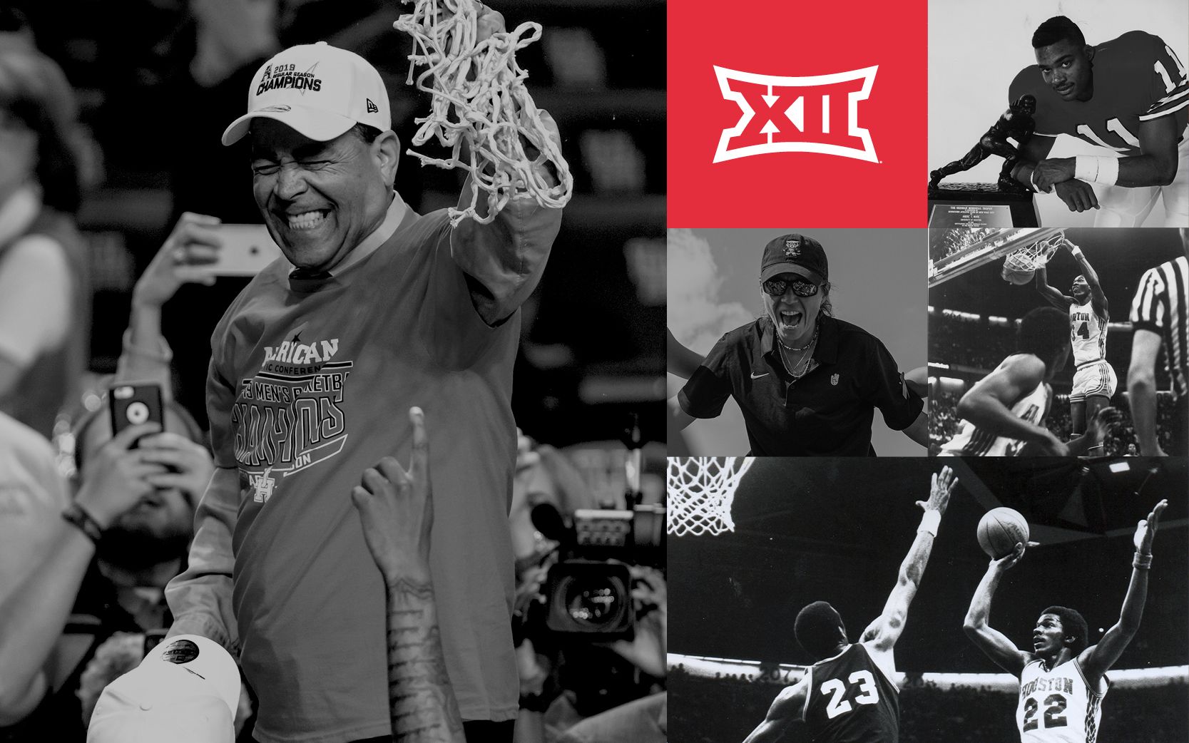 Collage of UH Sports including basketball coach Kevin Sampson.