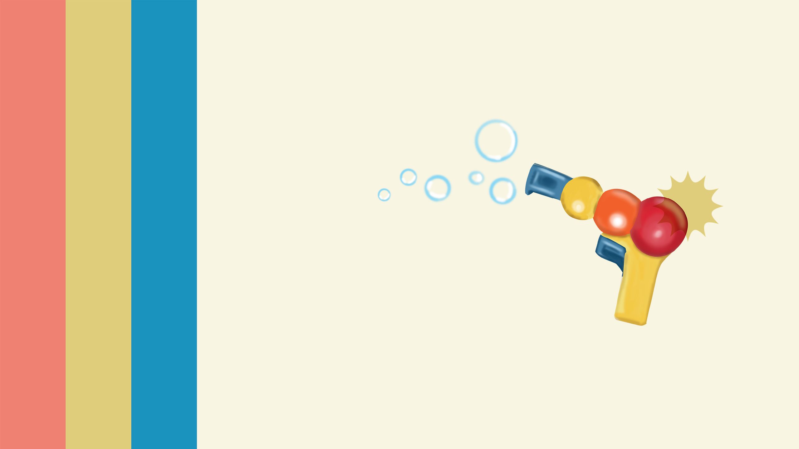 a yellow, red, orange, & blue icon of a bubble gun