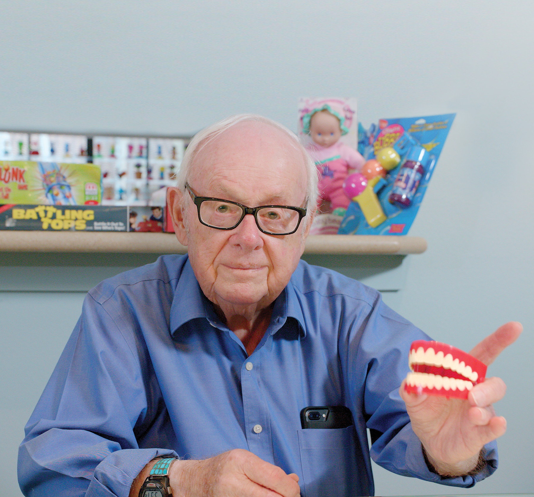 Toy maker Eddy Goldfarb with his chattering teeth toy