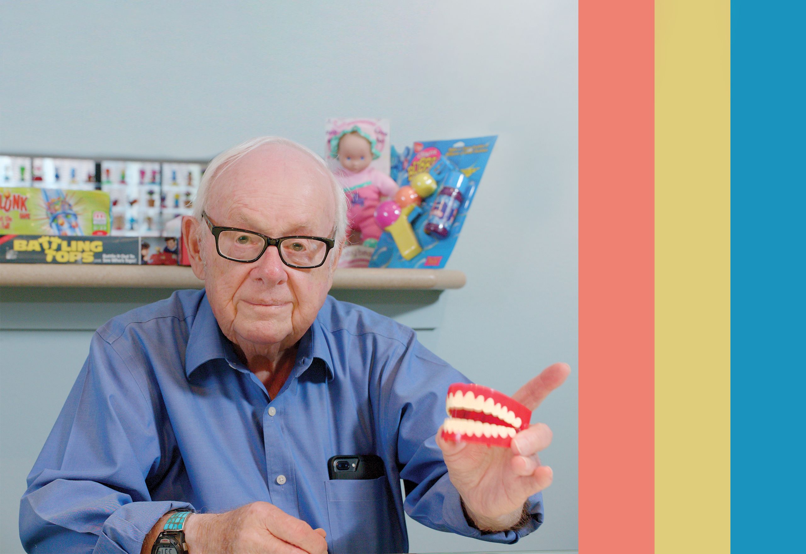 Toy maker Eddy Goldfarb with his chattering teeth toy