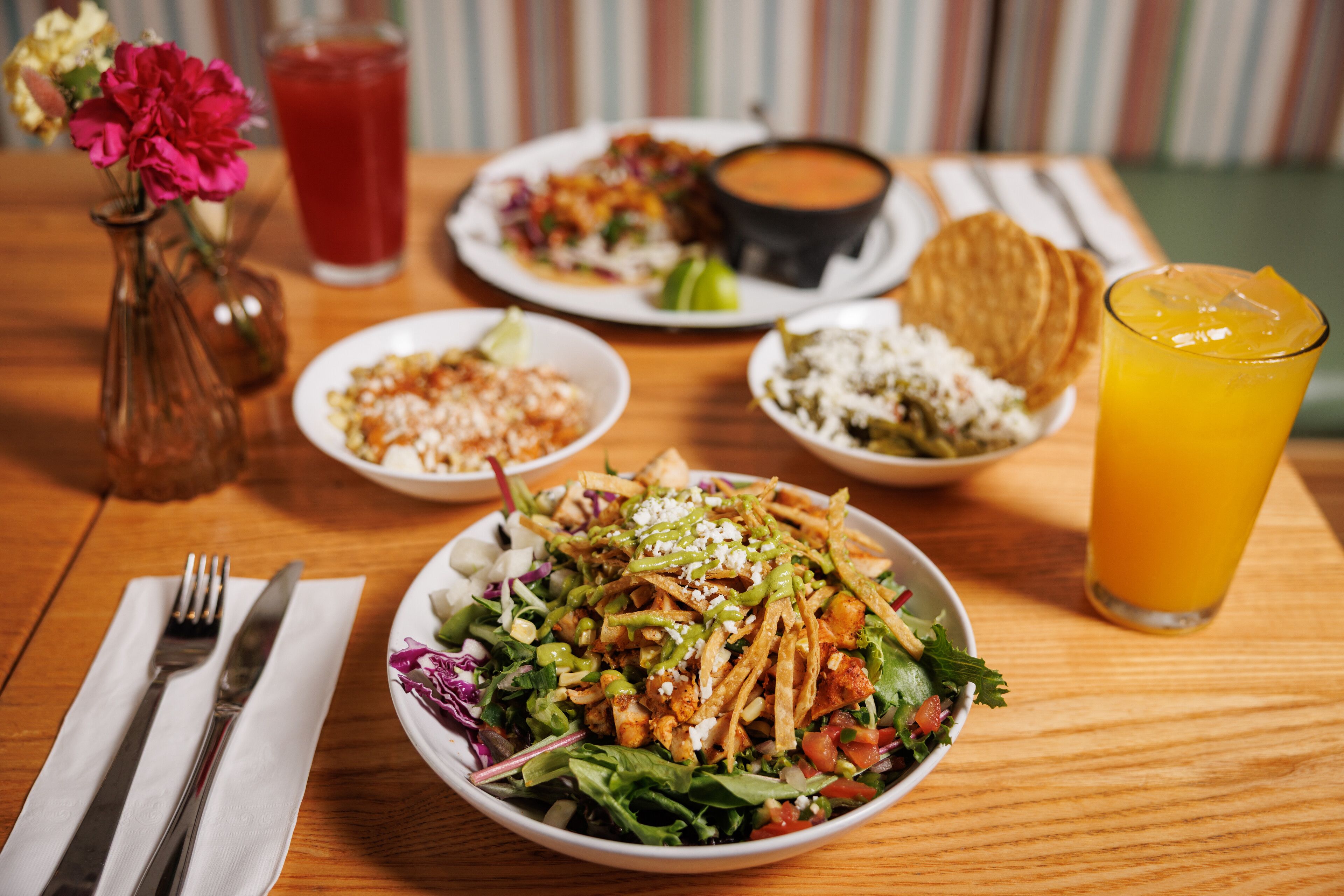 Close-up shot of a meal at a Tex-Mex restaurant.