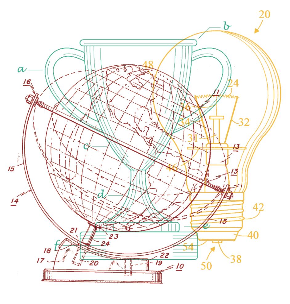 Globe, trophy, lightbulb diagram collage