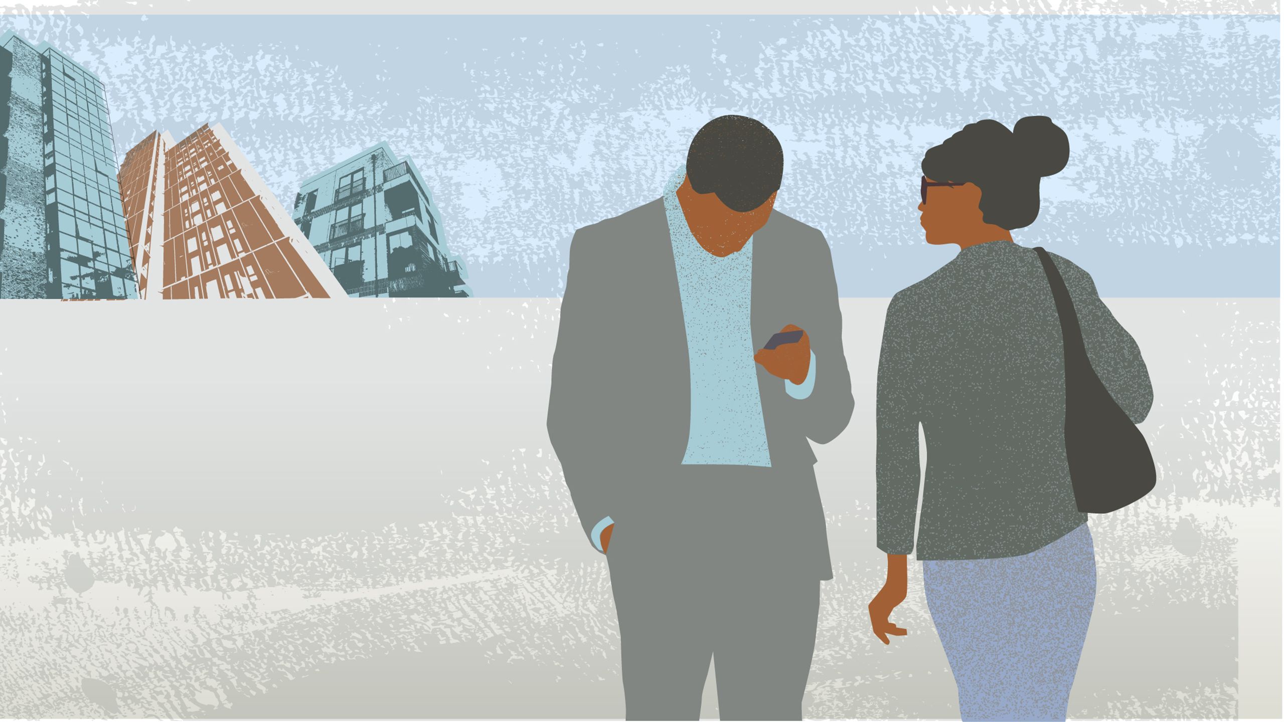 Illustration of people looking at a phone