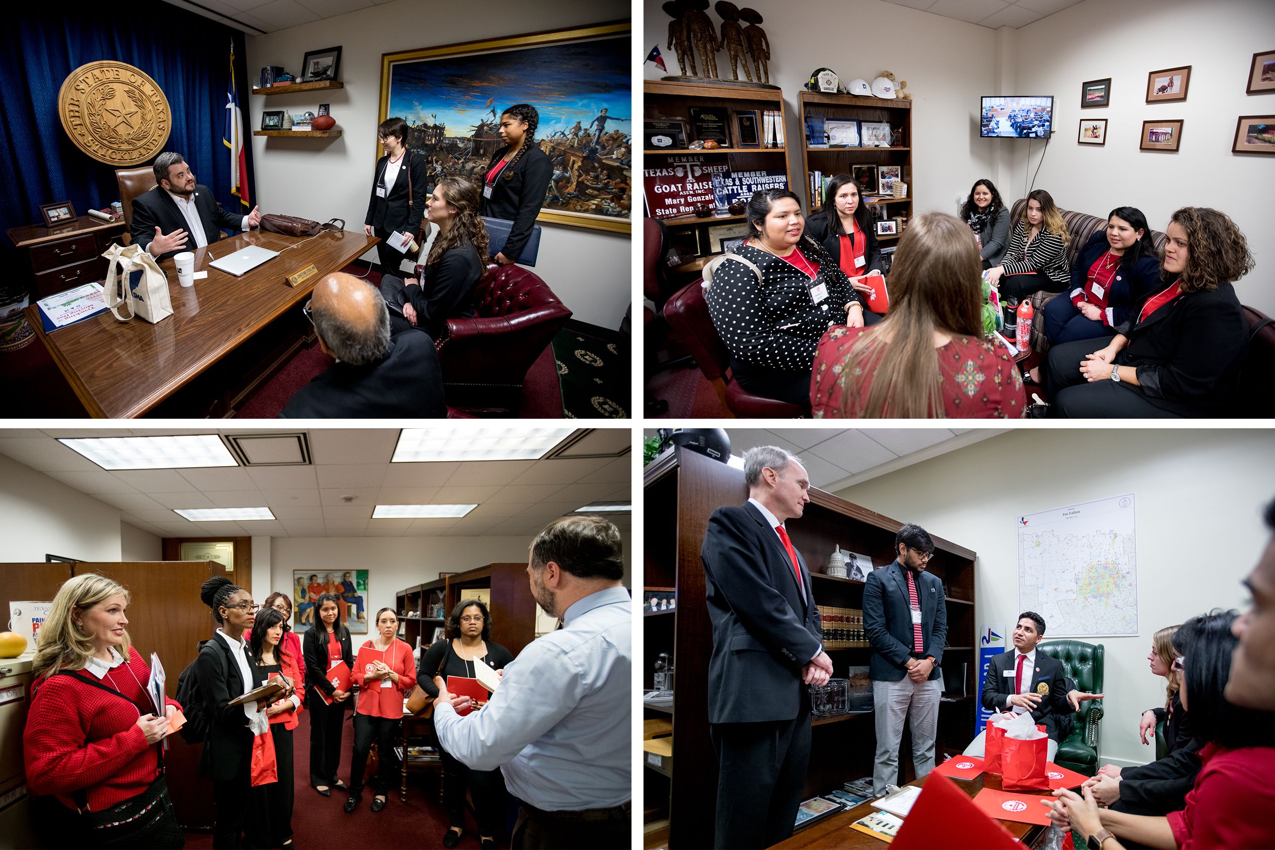 Four photos of UH alumni and students meeting with various representatives and tehir staff.