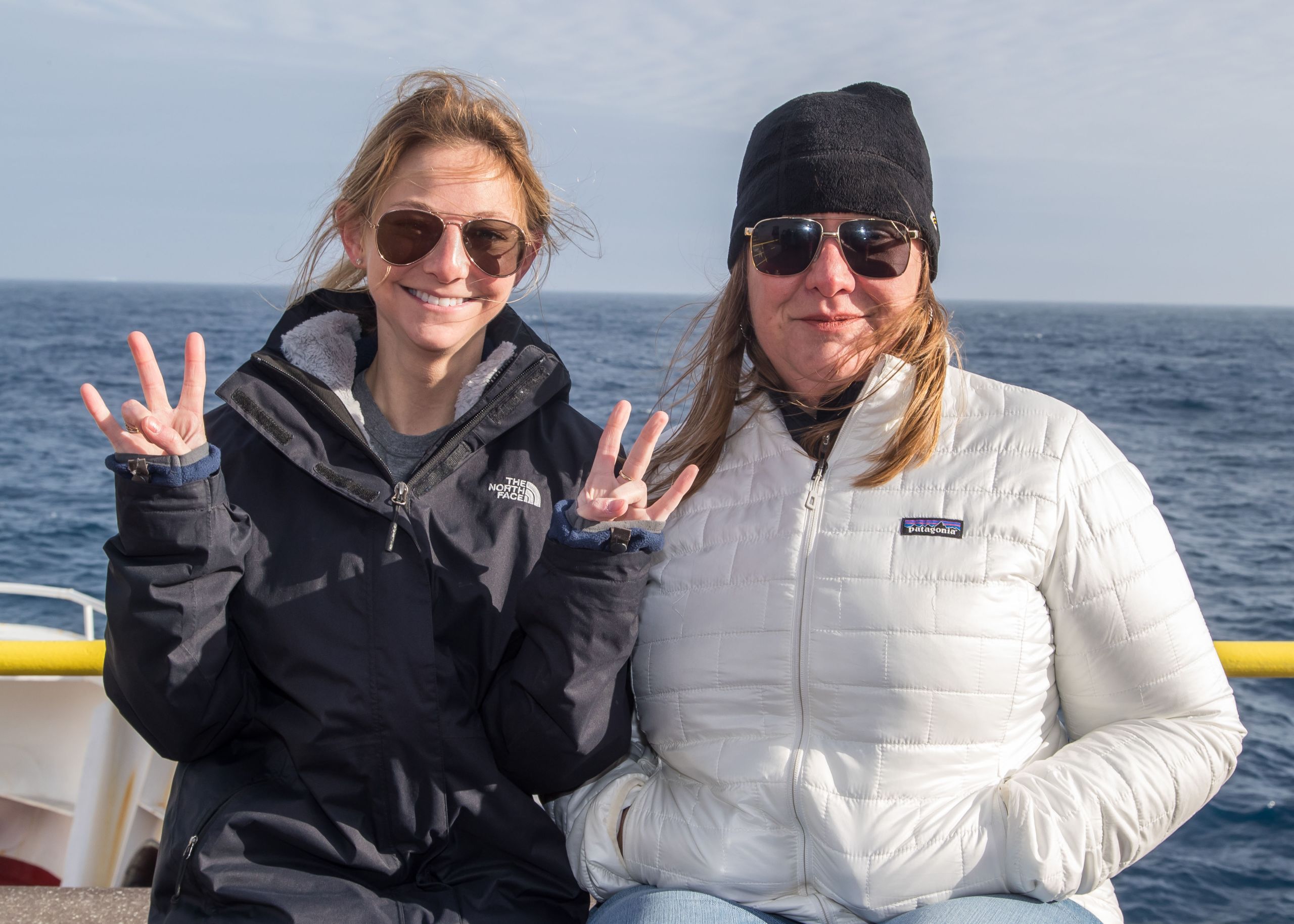 Two women on deck of boat